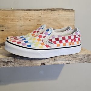 Vans Classic Slip On Rainbow Checkered Shoes Kids Size 3